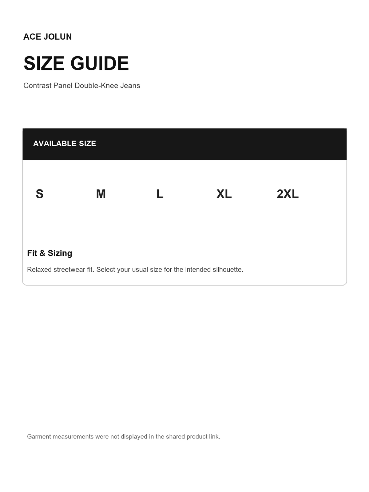Contrast Panel Double-Knee Jeans size guide