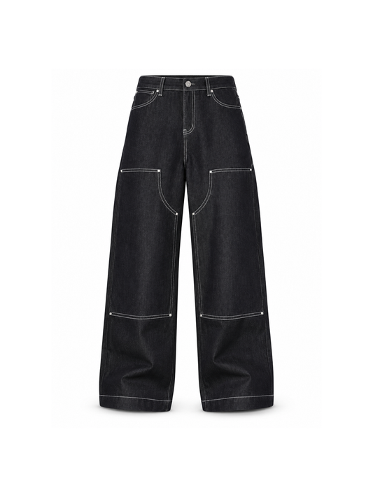 Contrast-Stitch Wide-Leg Utility Jeans product image