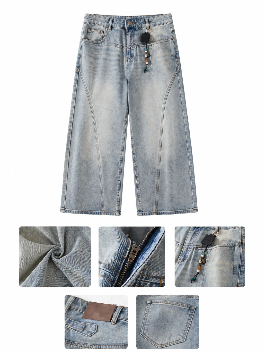Ace Jolun light wash curved-seam barrel-leg jeans construction details