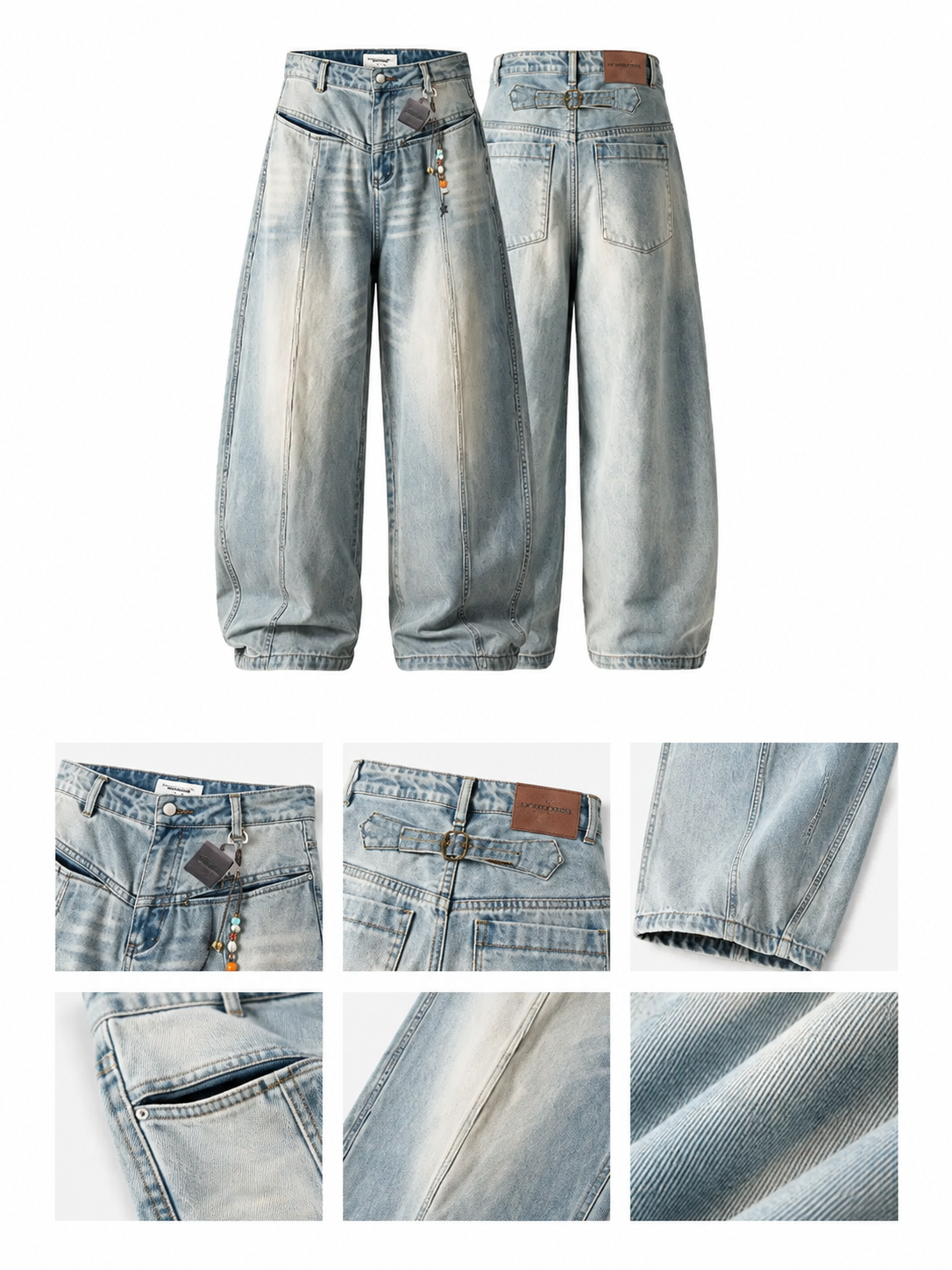 Ace Jolun light wash curved-seam barrel-leg jeans front and back view