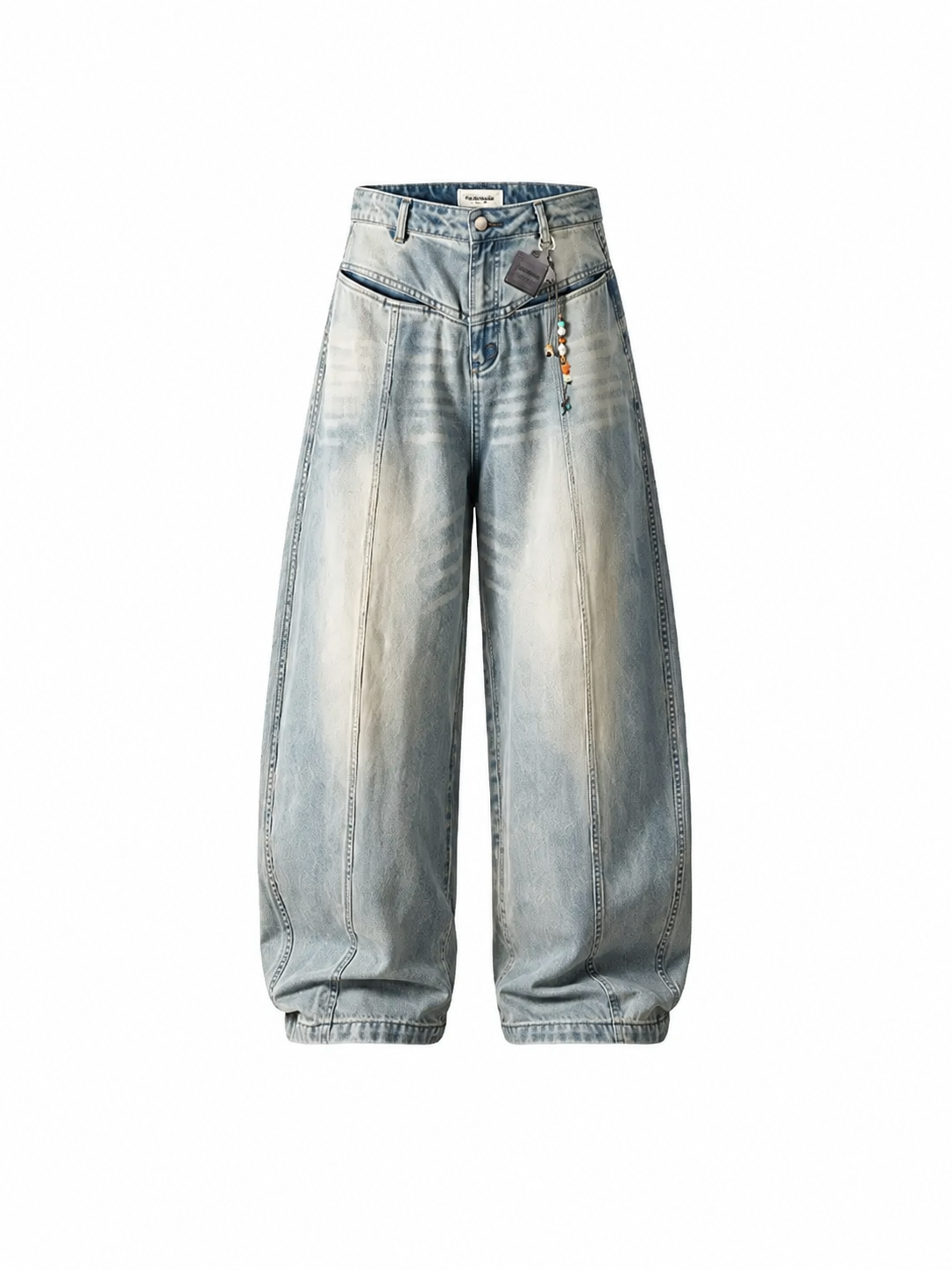 Ace Jolun light-wash deconstructed curved-seam jeans front view