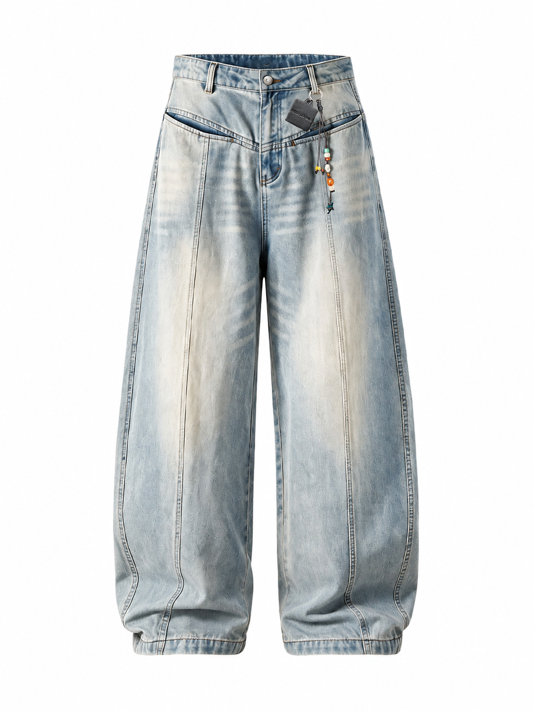 Ace Jolun light-wash deconstructed curved-seam jeans full front view