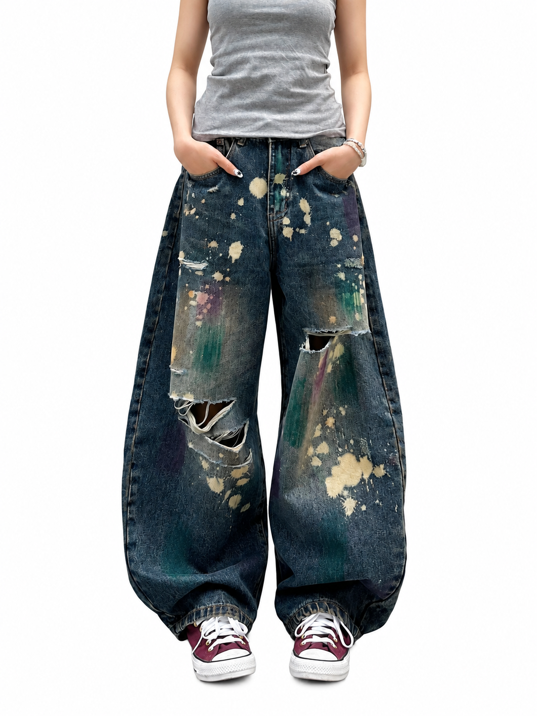 Deconstructed Distressed Barrel-Leg Jeans product image