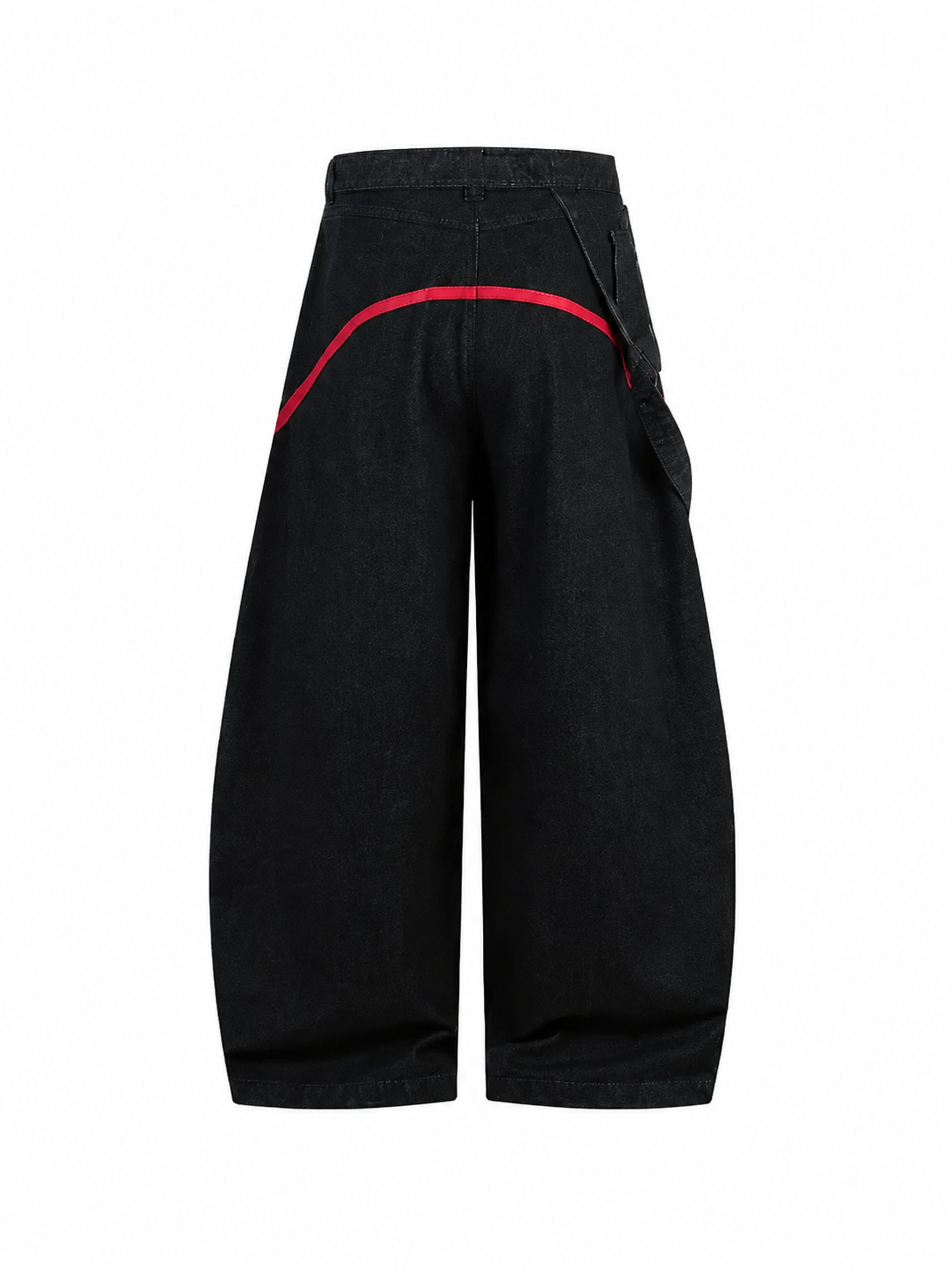 Ace Jolun black and red stripe barrel-leg jeans back view