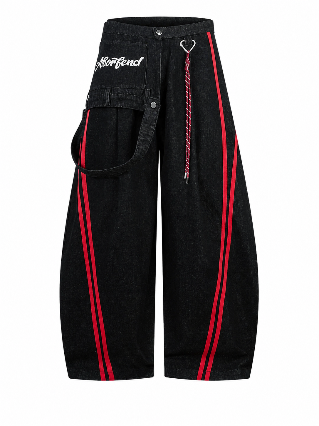Ace Jolun black and red stripe jeans detachable hip panel detail
