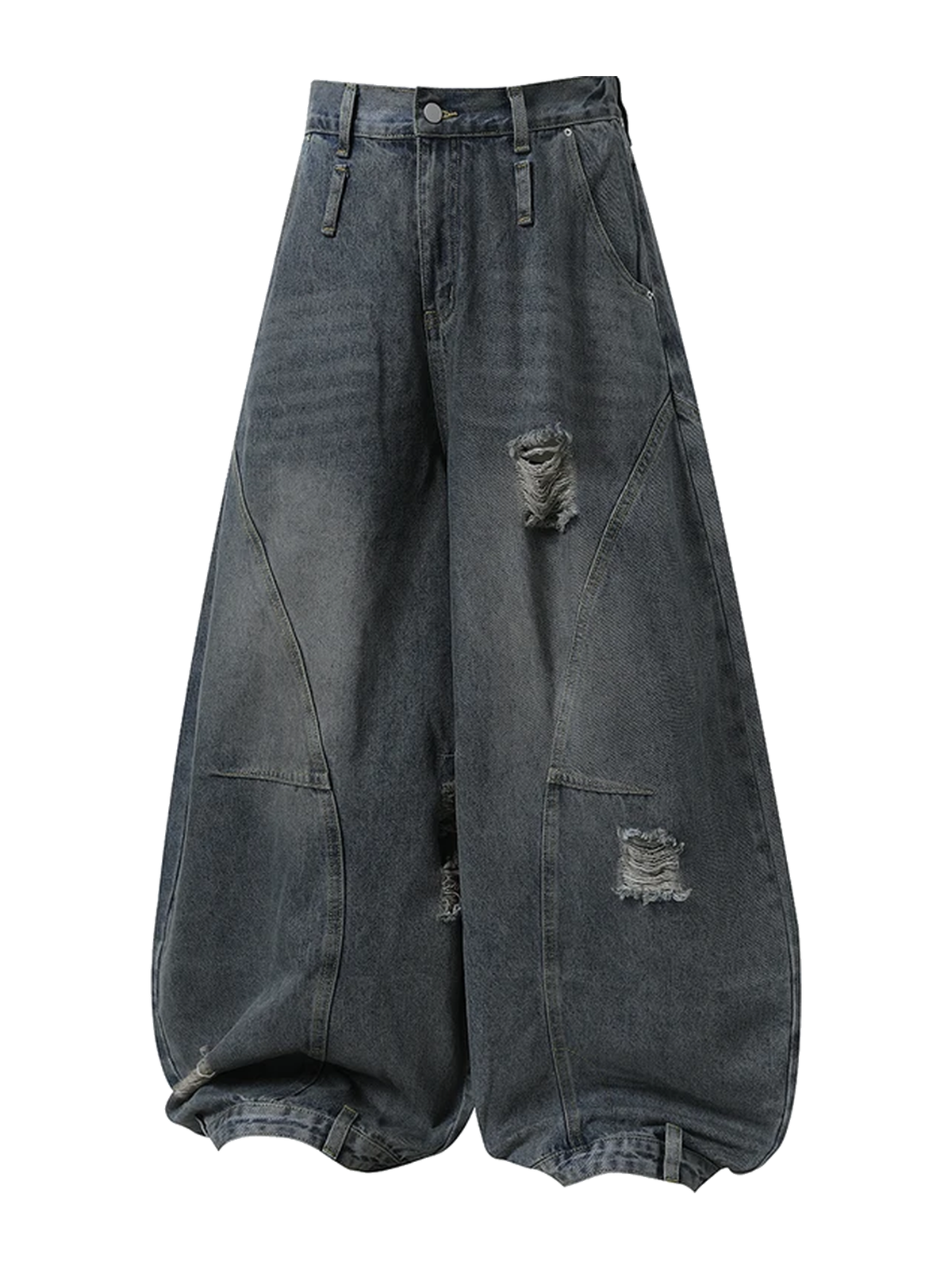 Washed Black distressed barrel-leg jeans view 1