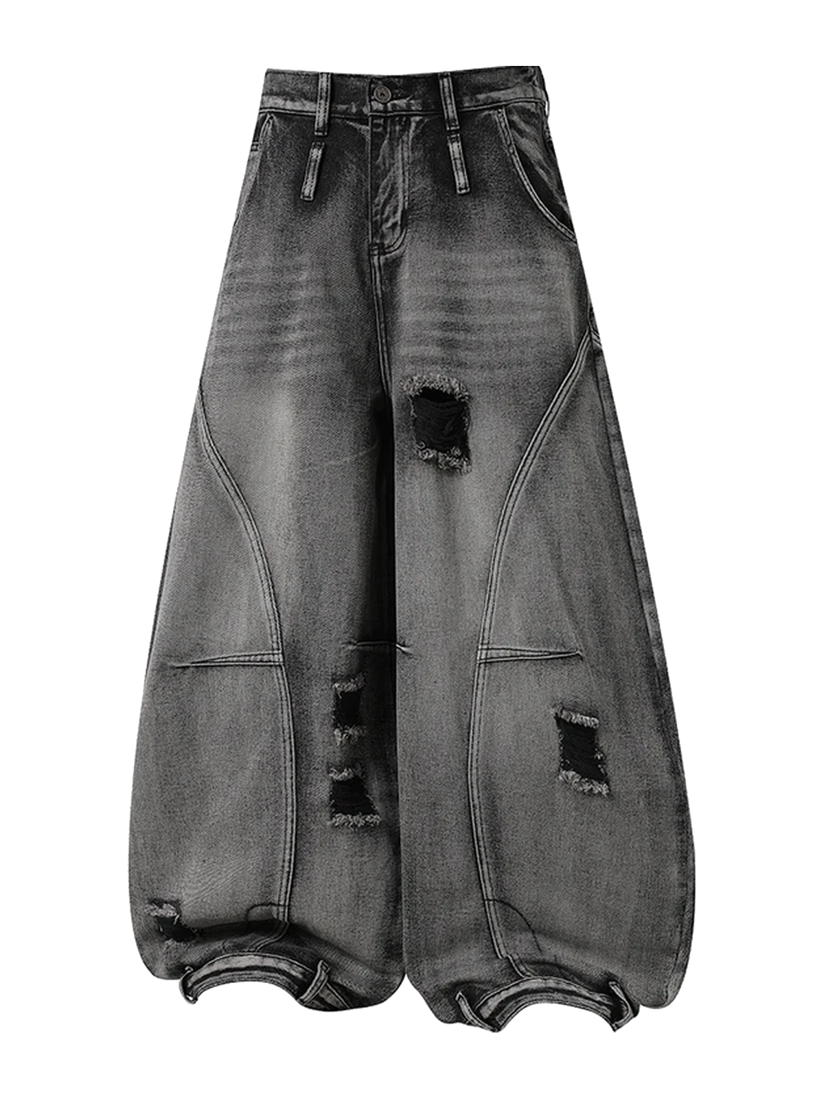 Washed Black distressed barrel-leg jeans view 2