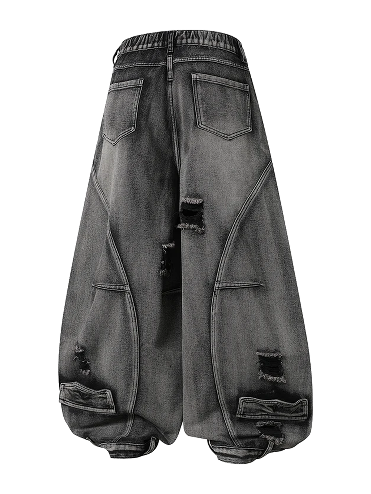 Washed Black distressed barrel-leg jeans view 3