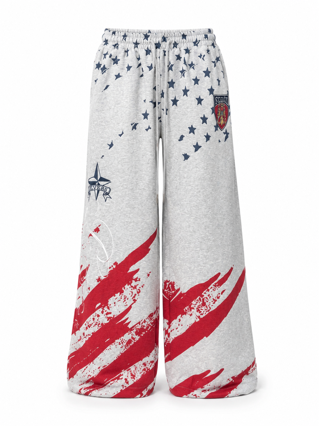 Heather gray distressed flag star graphic ultra-wide-leg sweatpants front view