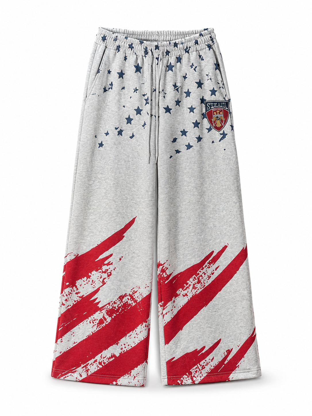 Heather gray star graphic sweatpants angled view
