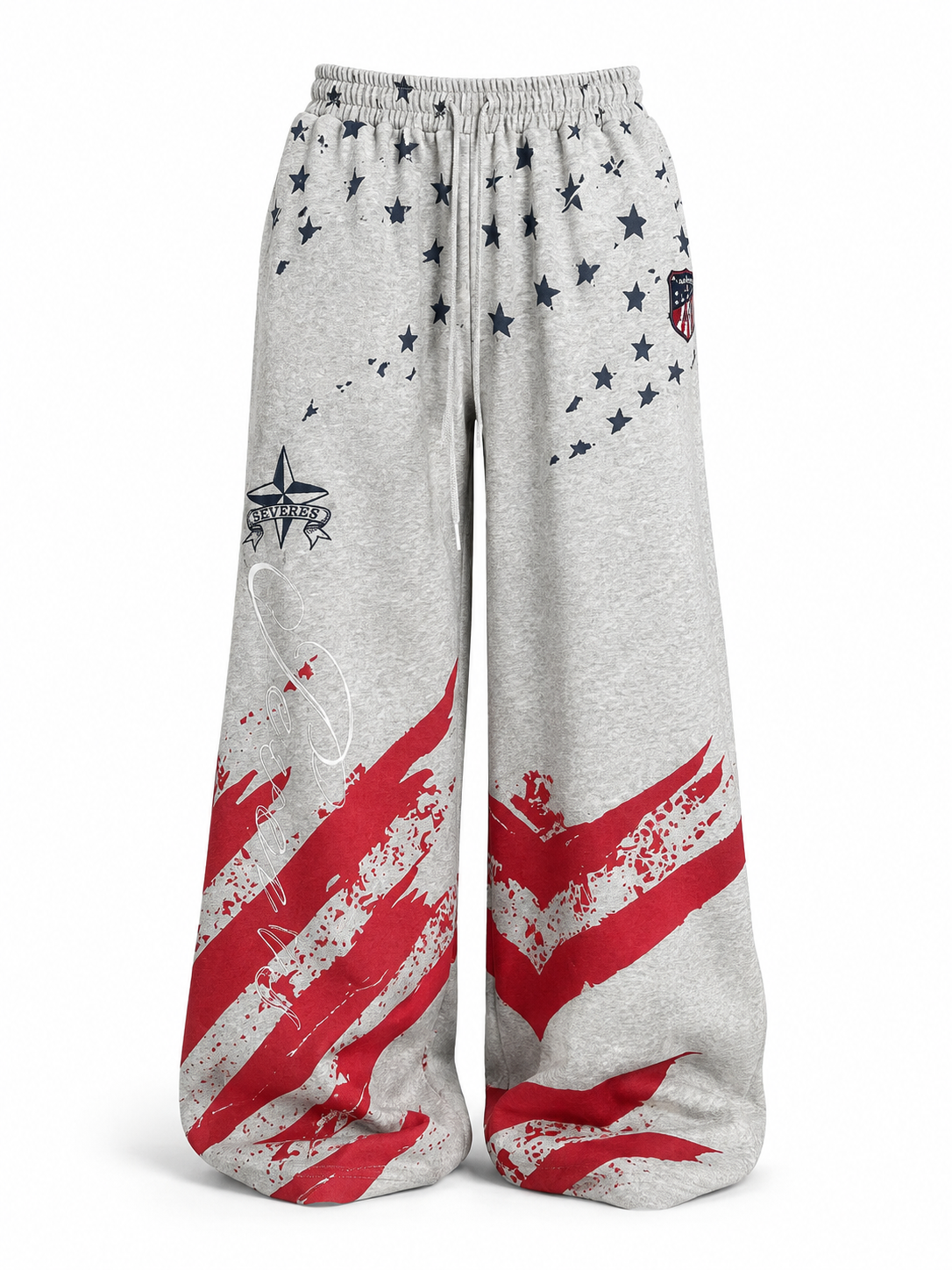 Heather gray graphic sweatpants full front view