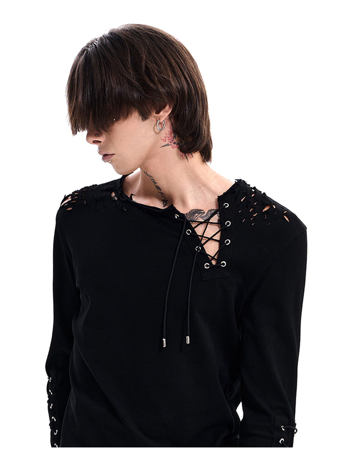Distressed Lace-Up Long-Sleeve Tee product view 2