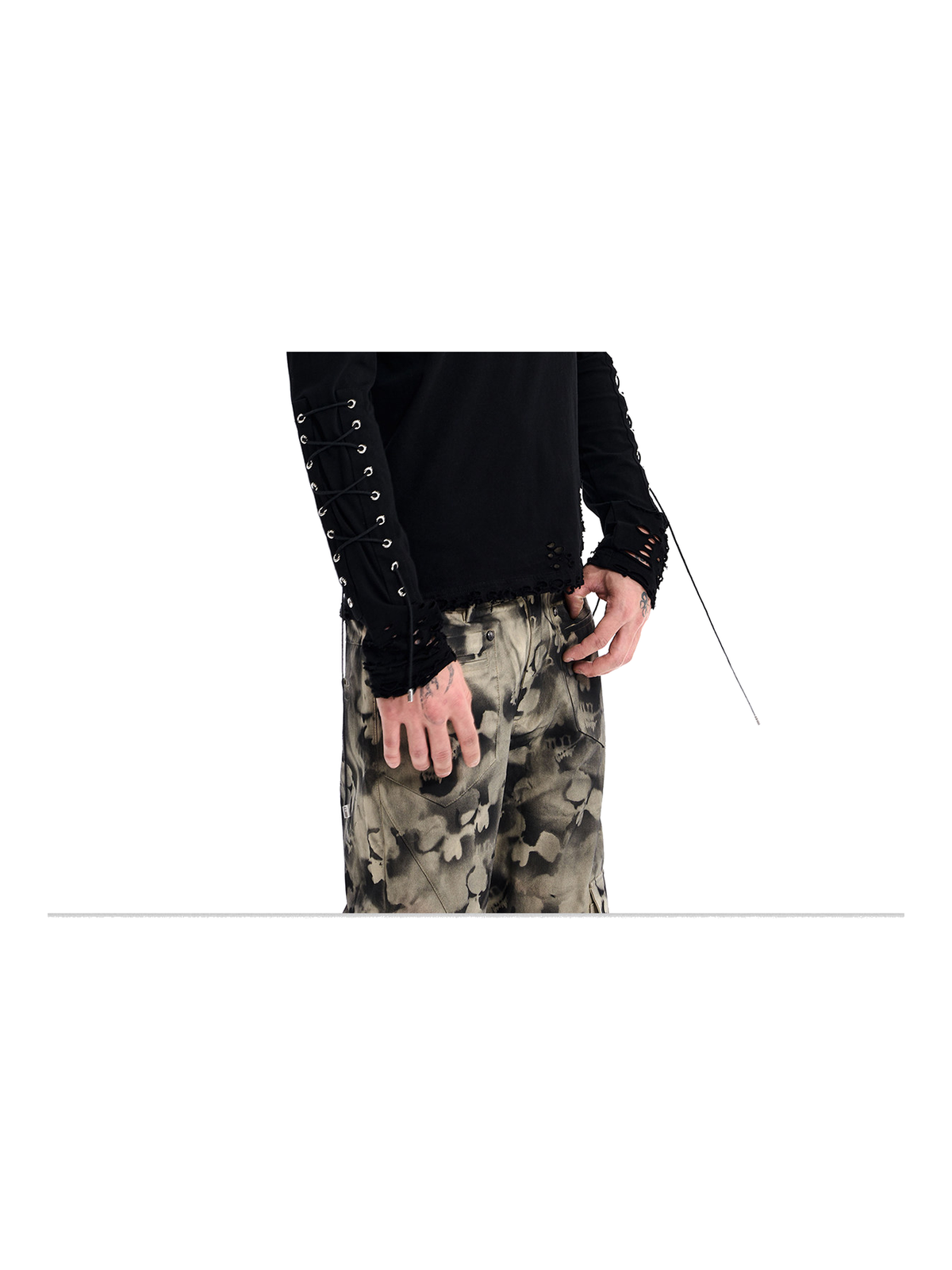 Distressed Lace-Up Long-Sleeve Tee product view 4