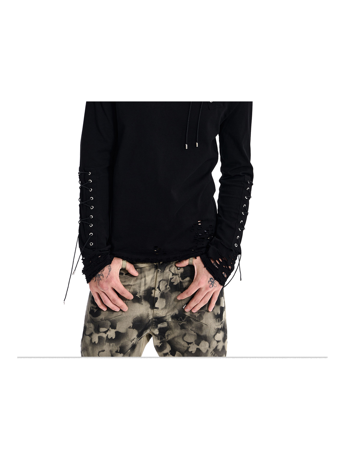 Distressed Lace-Up Long-Sleeve Tee product view 6