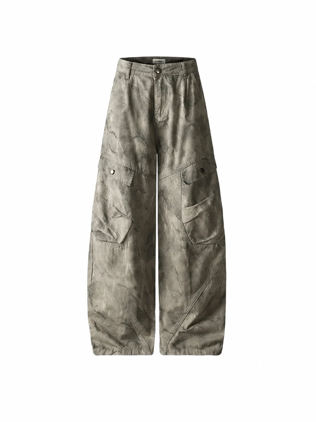 Ace Jolun distressed taupe wide-leg cargo pants front view