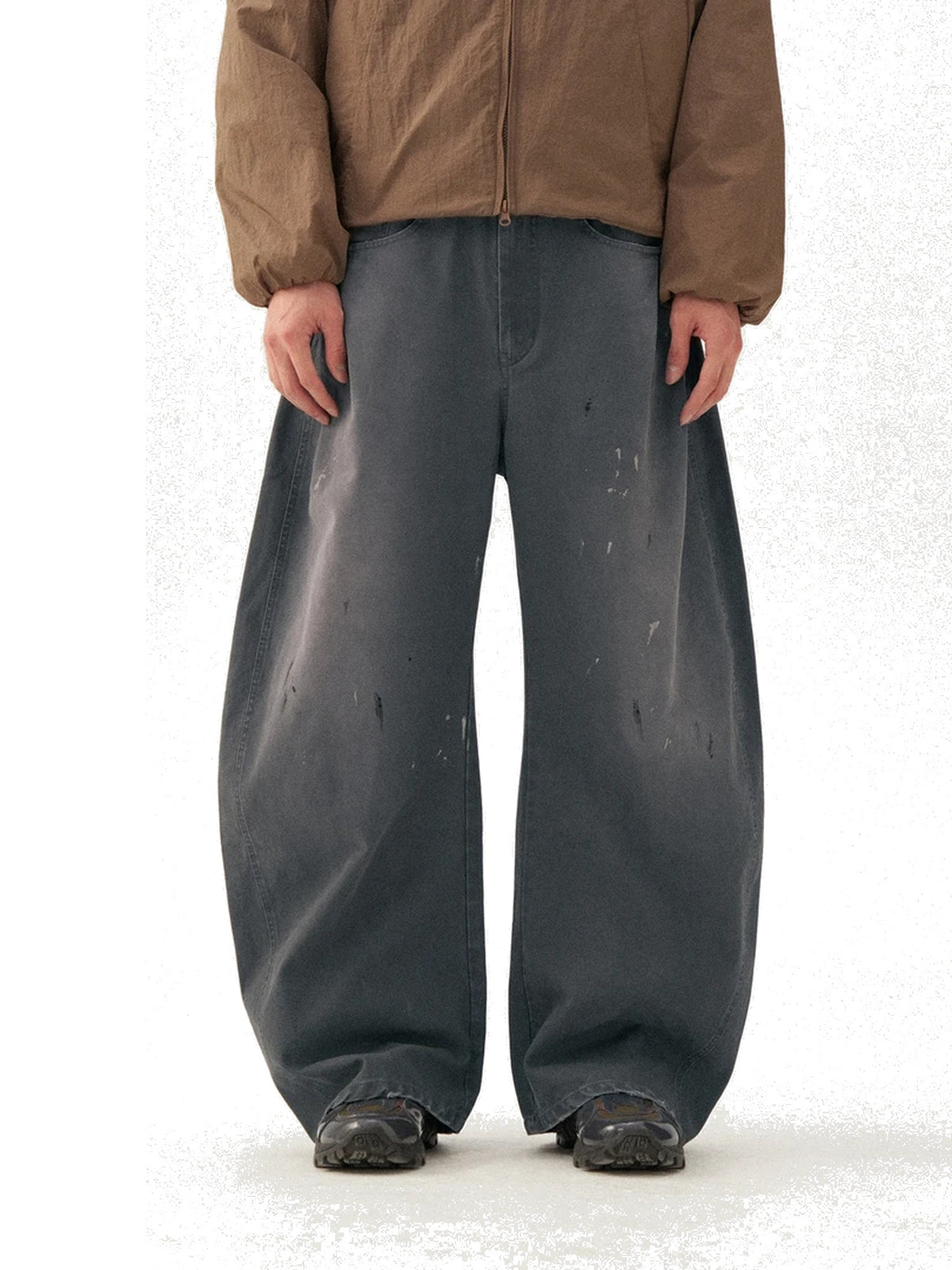 Double-Pleat Washed Curved-Leg Jeans product image