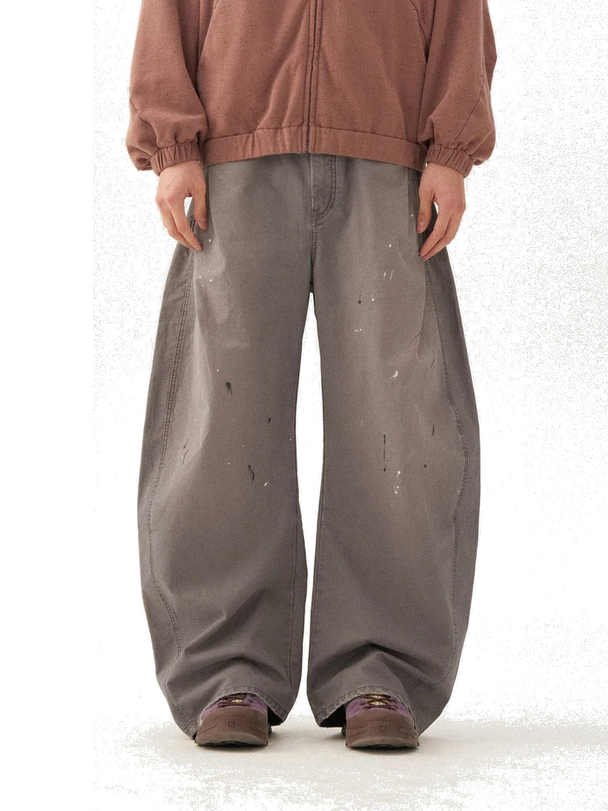 Double-Pleat Washed Curved-Leg Jeans product image