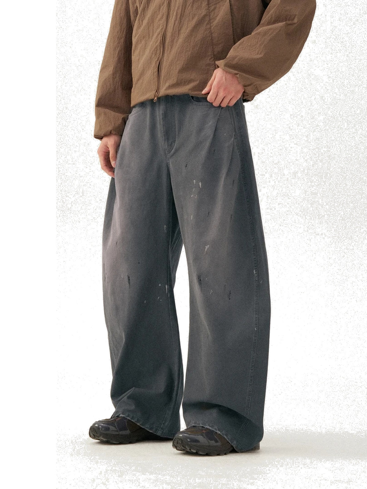 Double-Pleat Washed Curved-Leg Jeans product image