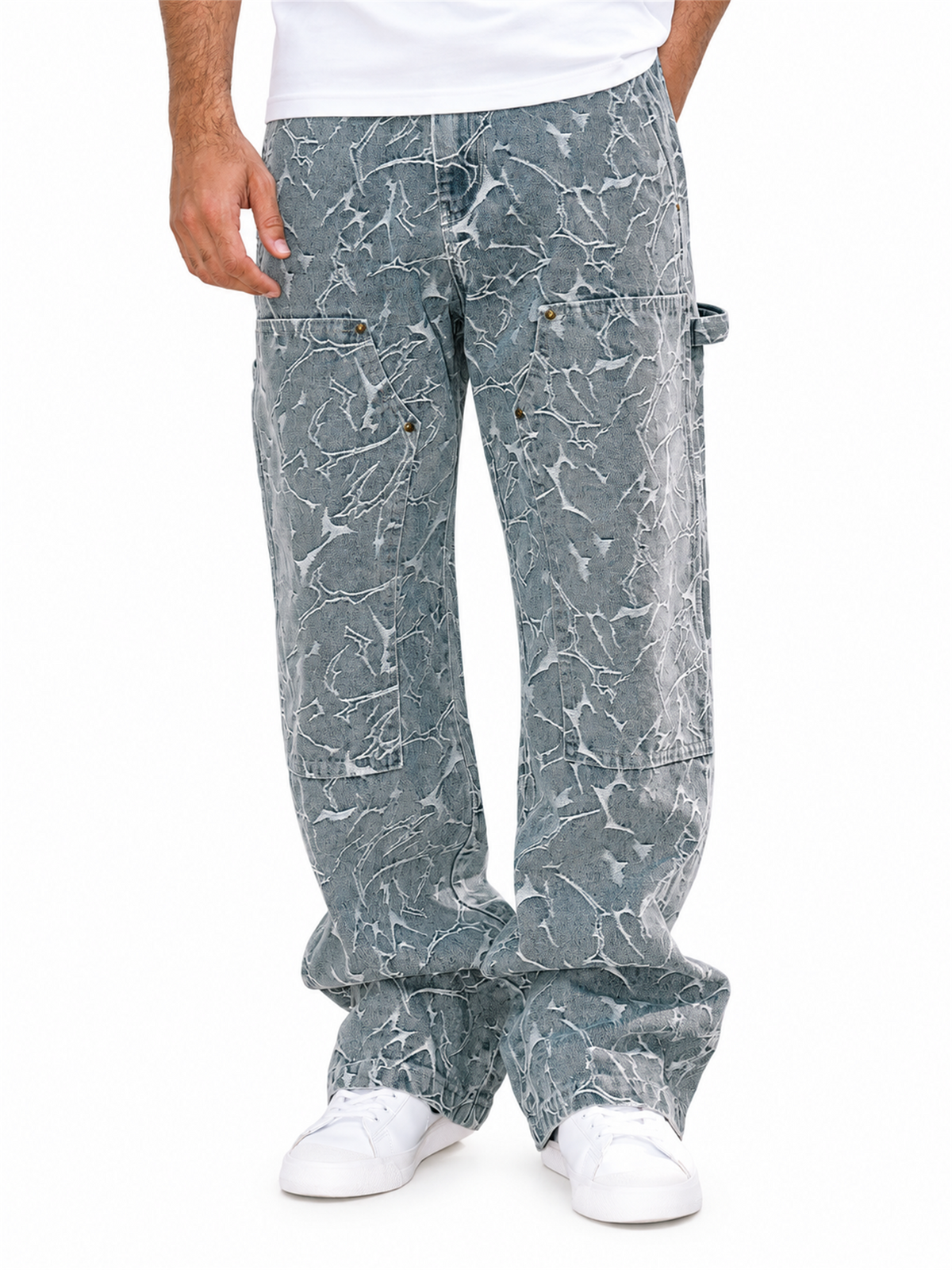 Embroidered Wide-Leg Cargo Jeans product image