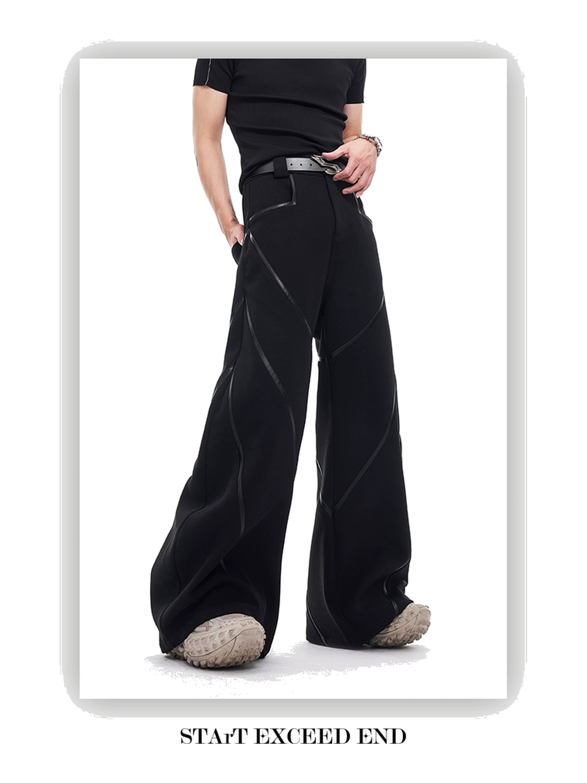 Faux-Leather Panel Barrel-Leg Pants product view 2