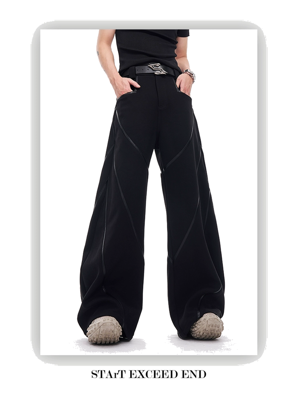 Faux-Leather Panel Barrel-Leg Pants product view 3
