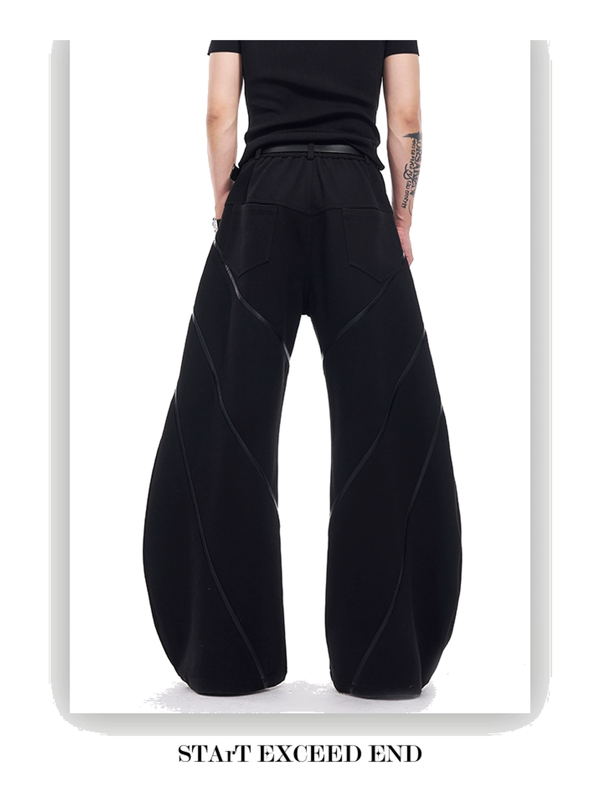 Faux-Leather Panel Barrel-Leg Pants product view 4