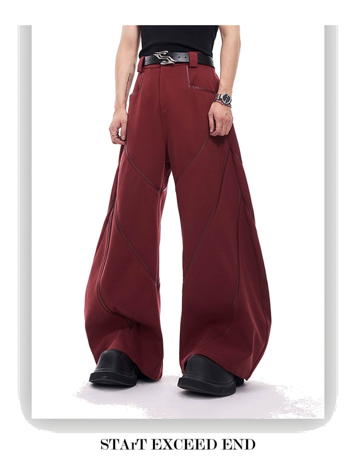 Faux-Leather Panel Barrel-Leg Pants product view 5