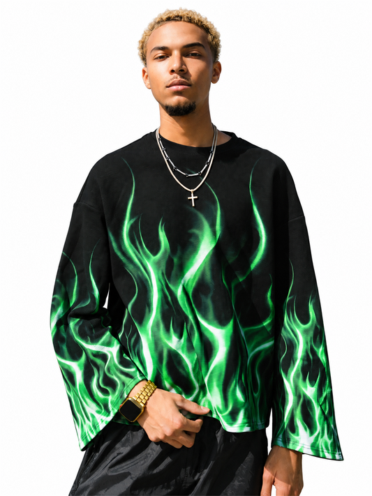Flame Print Waffle-Knit Sweatshirt product image