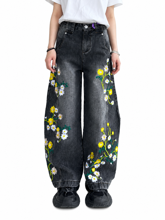Floral Embroidered Curved-Leg Jeans product image