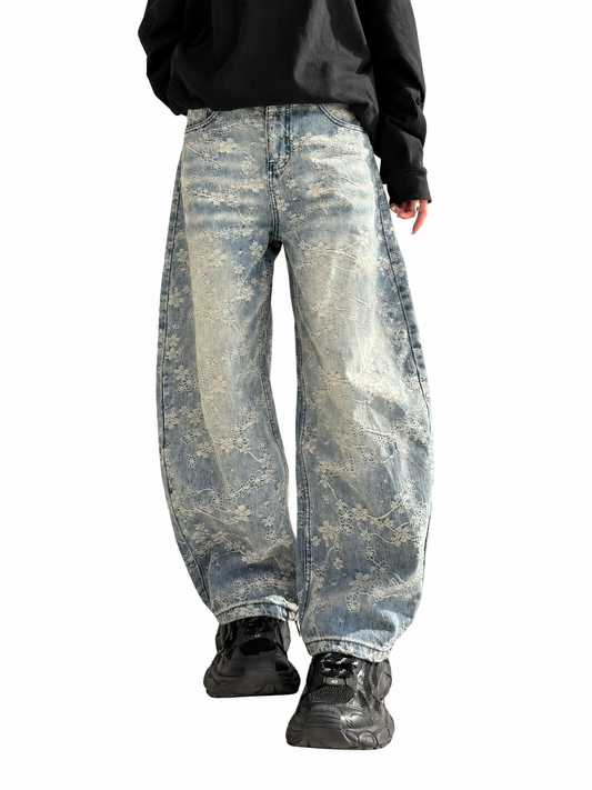 Floral Jacquard Curved-Leg Jeans product image