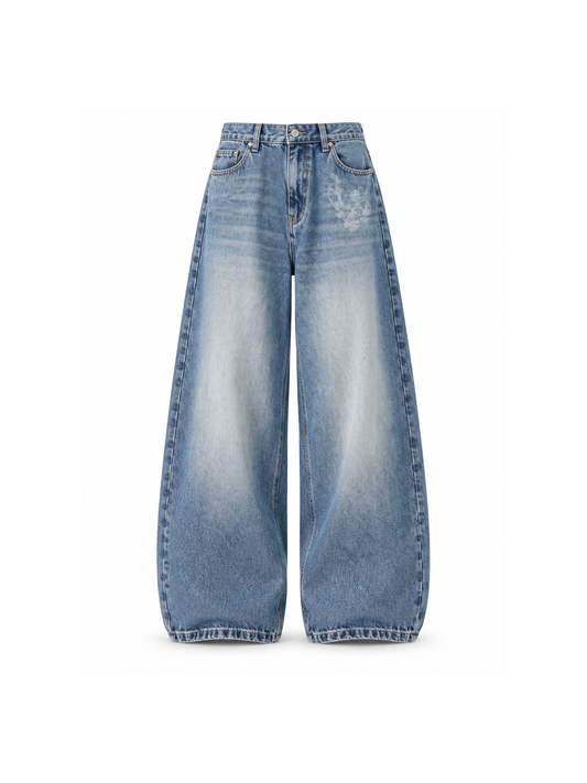 Floral Laser-Print Curved-Leg Jeans product image