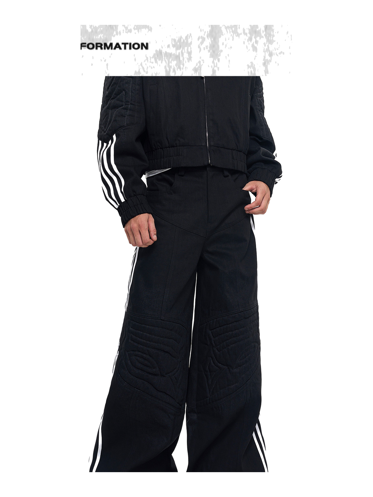 Four-Stripe Raw Denim Wide-Leg Jeans product view 1