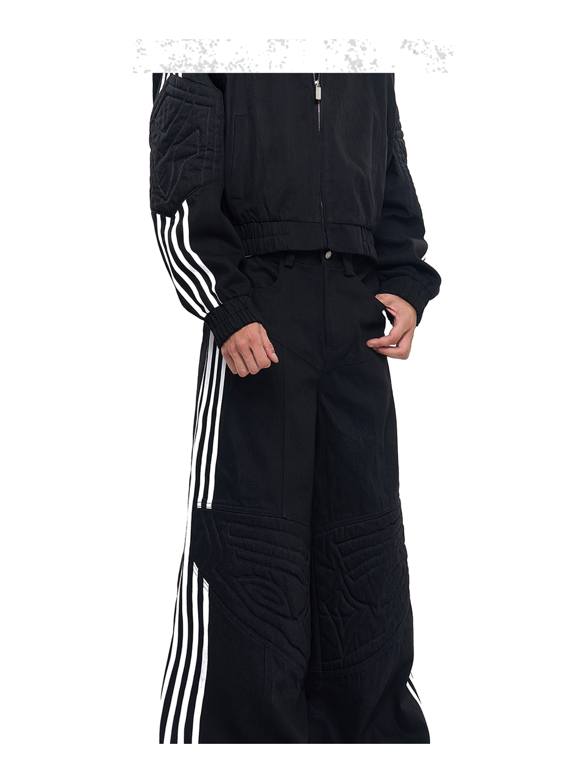 Four-Stripe Raw Denim Wide-Leg Jeans product view 2