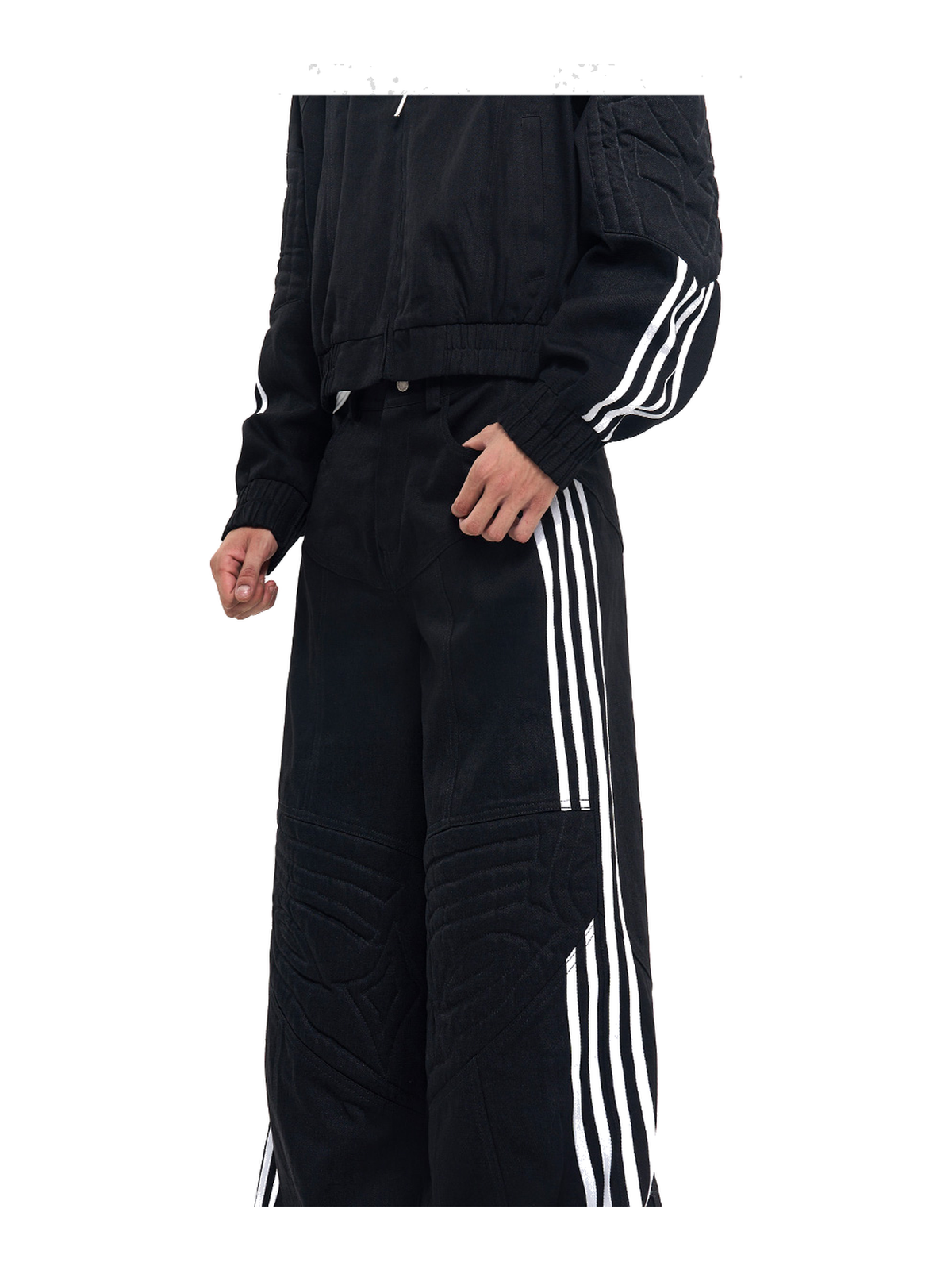 Four-Stripe Raw Denim Wide-Leg Jeans product view 3