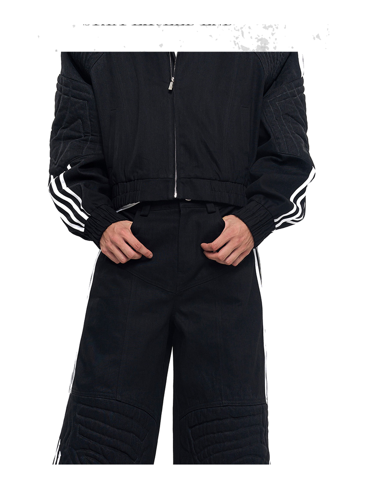 Four-Stripe Raw Denim Wide-Leg Jeans product view 6