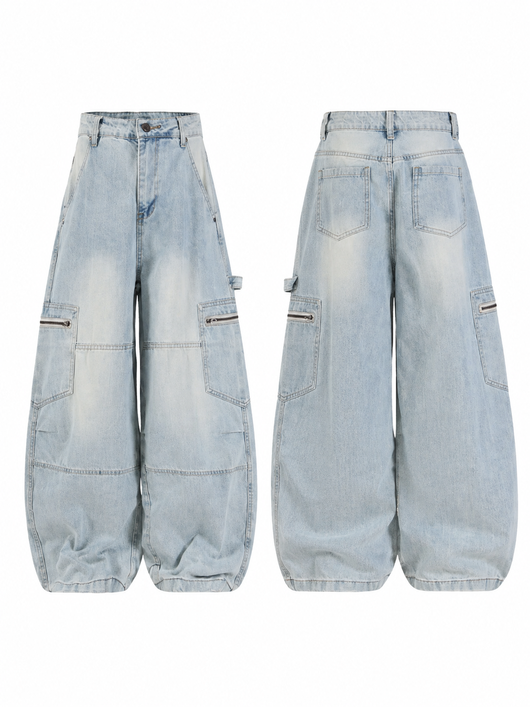 Ace Jolun glacier blue cargo jeans front and back views