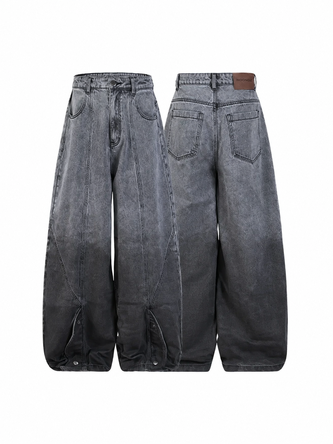 Ace Jolun gradient gray barrel-leg jeans front and back view