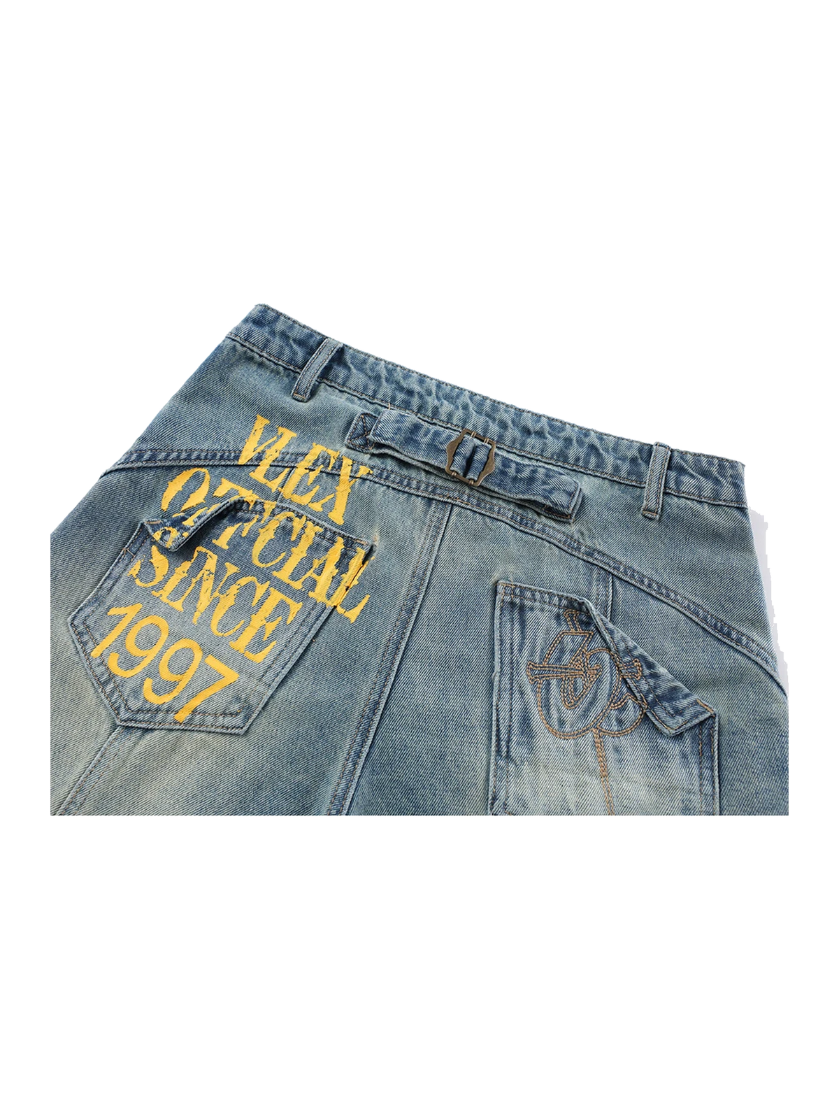 Light Wash Blue graffiti panel wide-leg jeans view 4