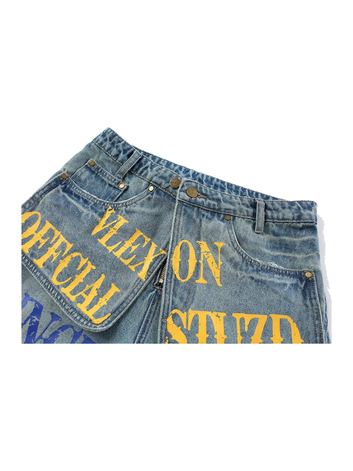 Light Wash Blue graffiti panel wide-leg jeans view 5