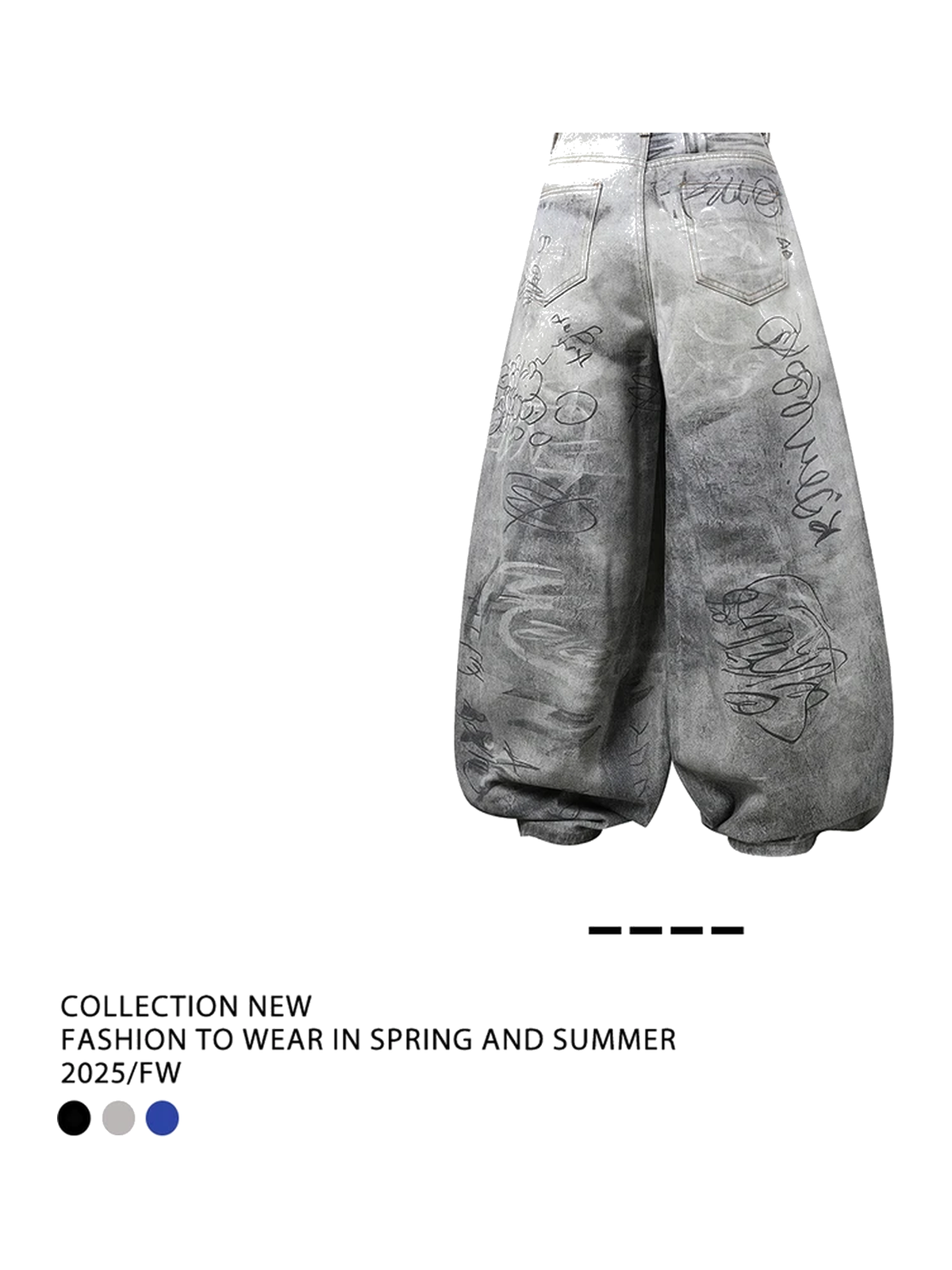 Light Wash Blue graffiti washed barrel-leg jeans view 2