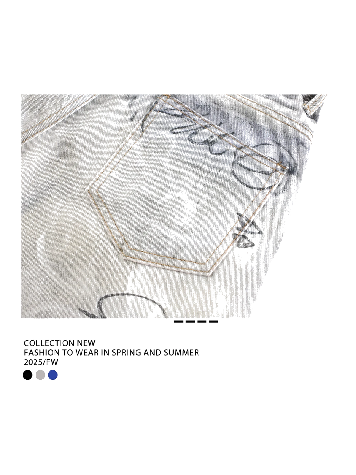 Light Wash Blue graffiti washed barrel-leg jeans view 5