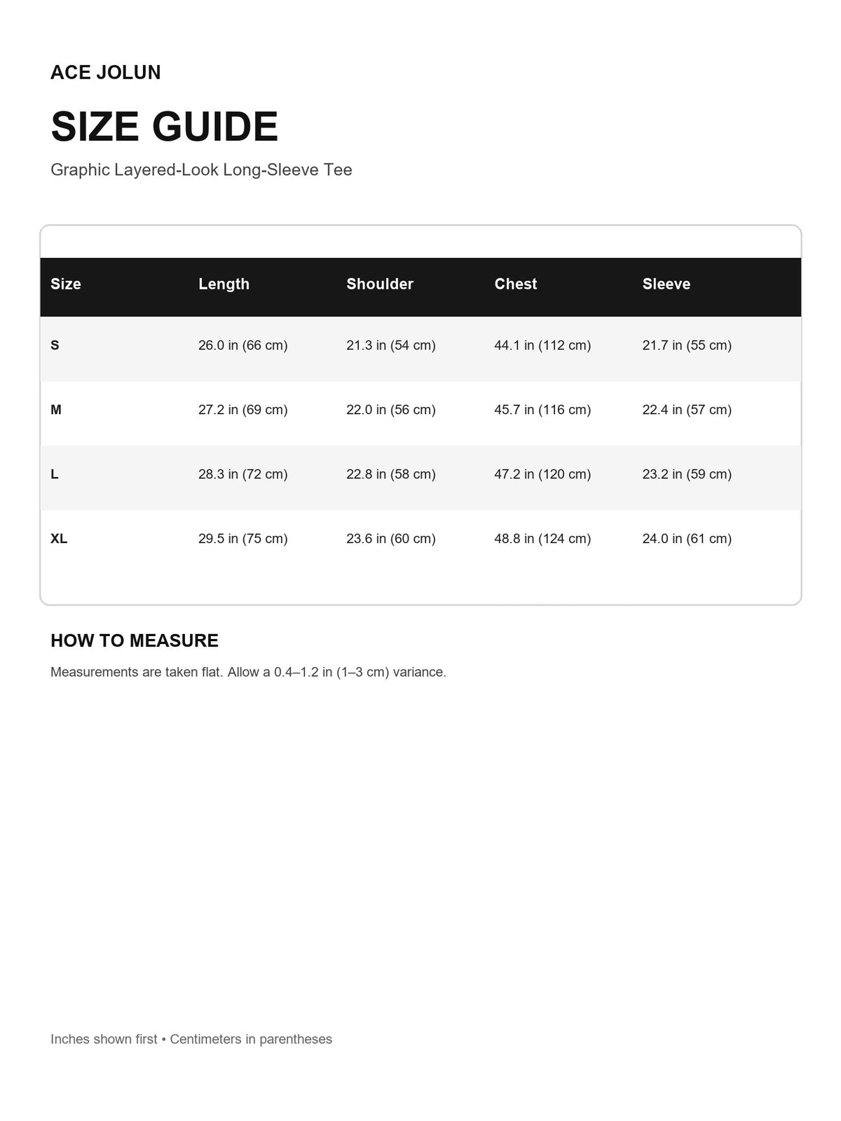 Graphic Layered-Look Long-Sleeve Tee Size Guide