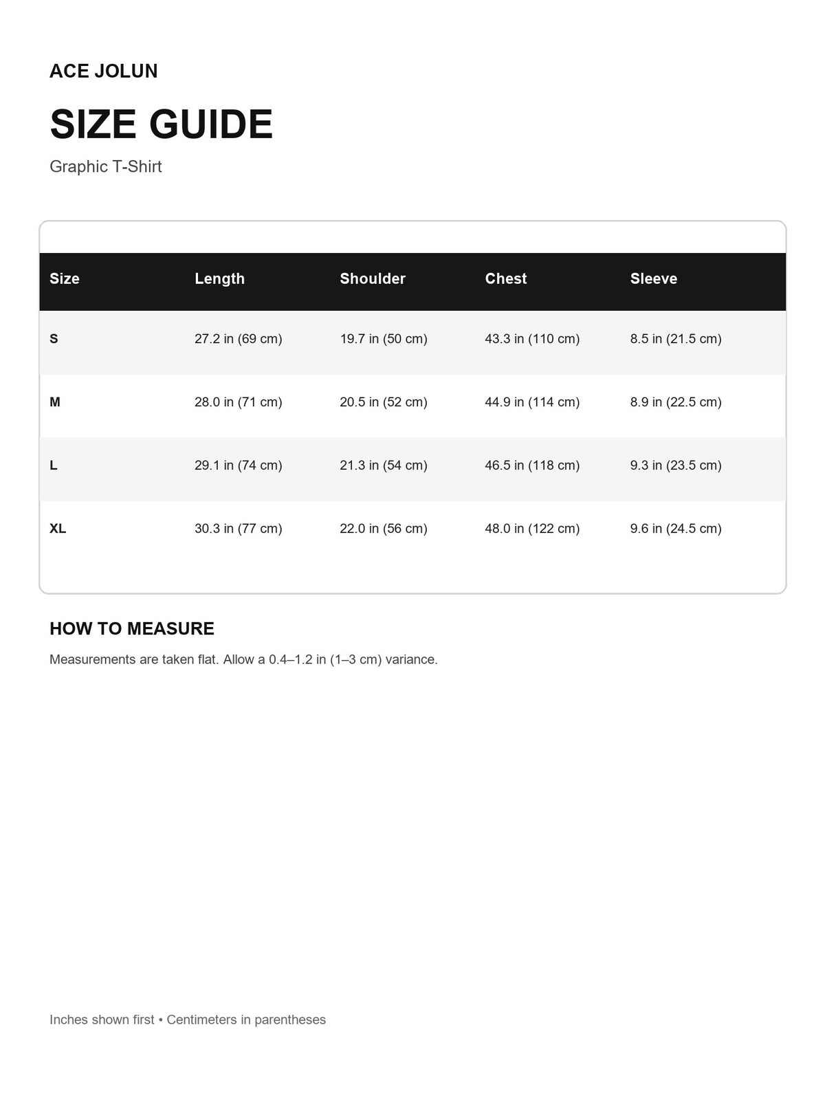 Graphic T-Shirt Size Guide