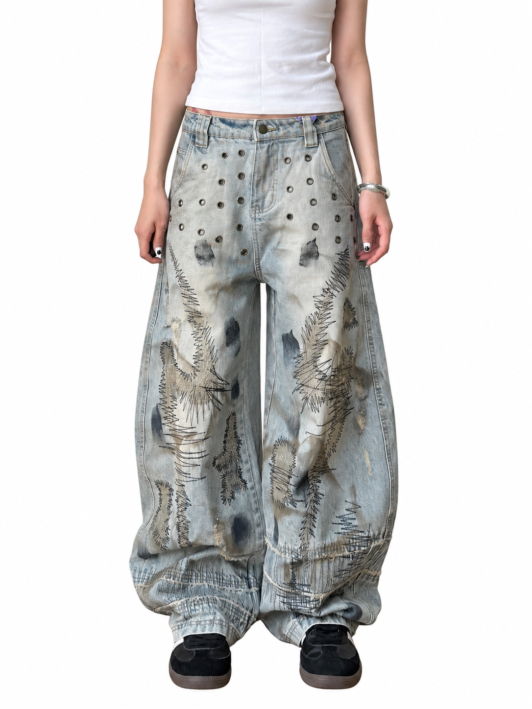 Heavy Embroidered Curved-Leg Jeans product image