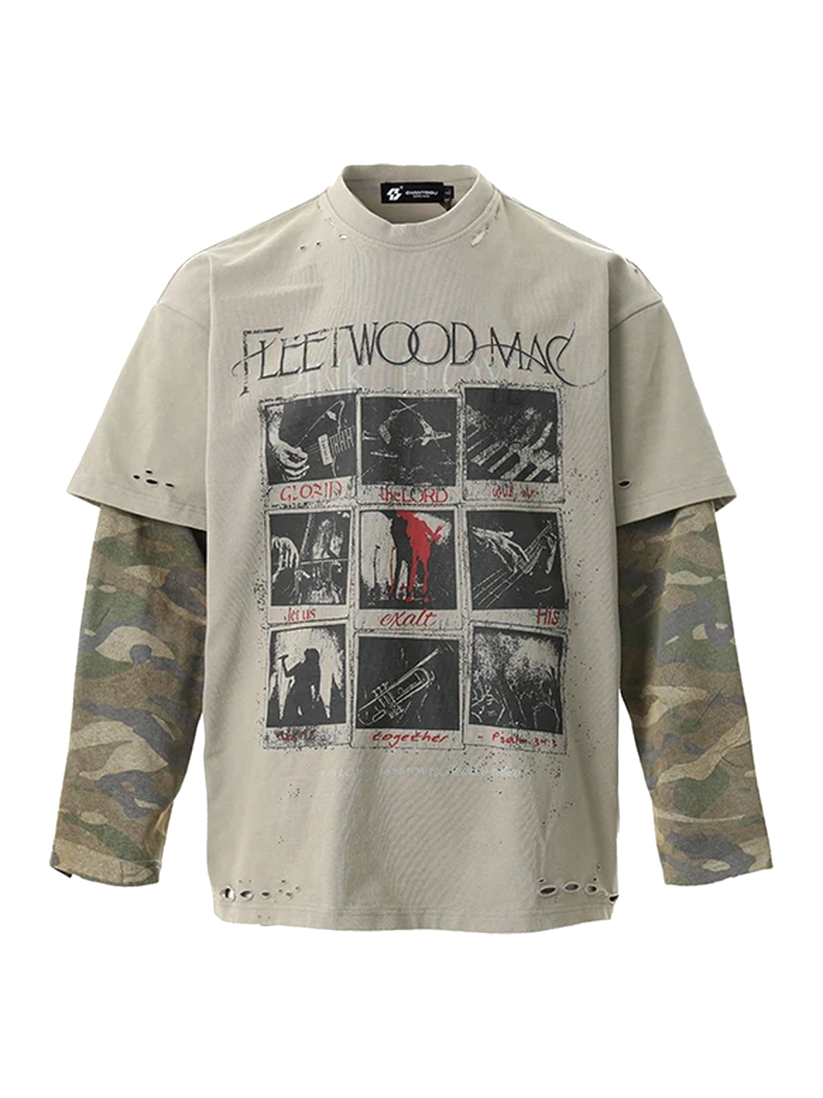 Sand layered-sleeve graphic cotton tee view 1