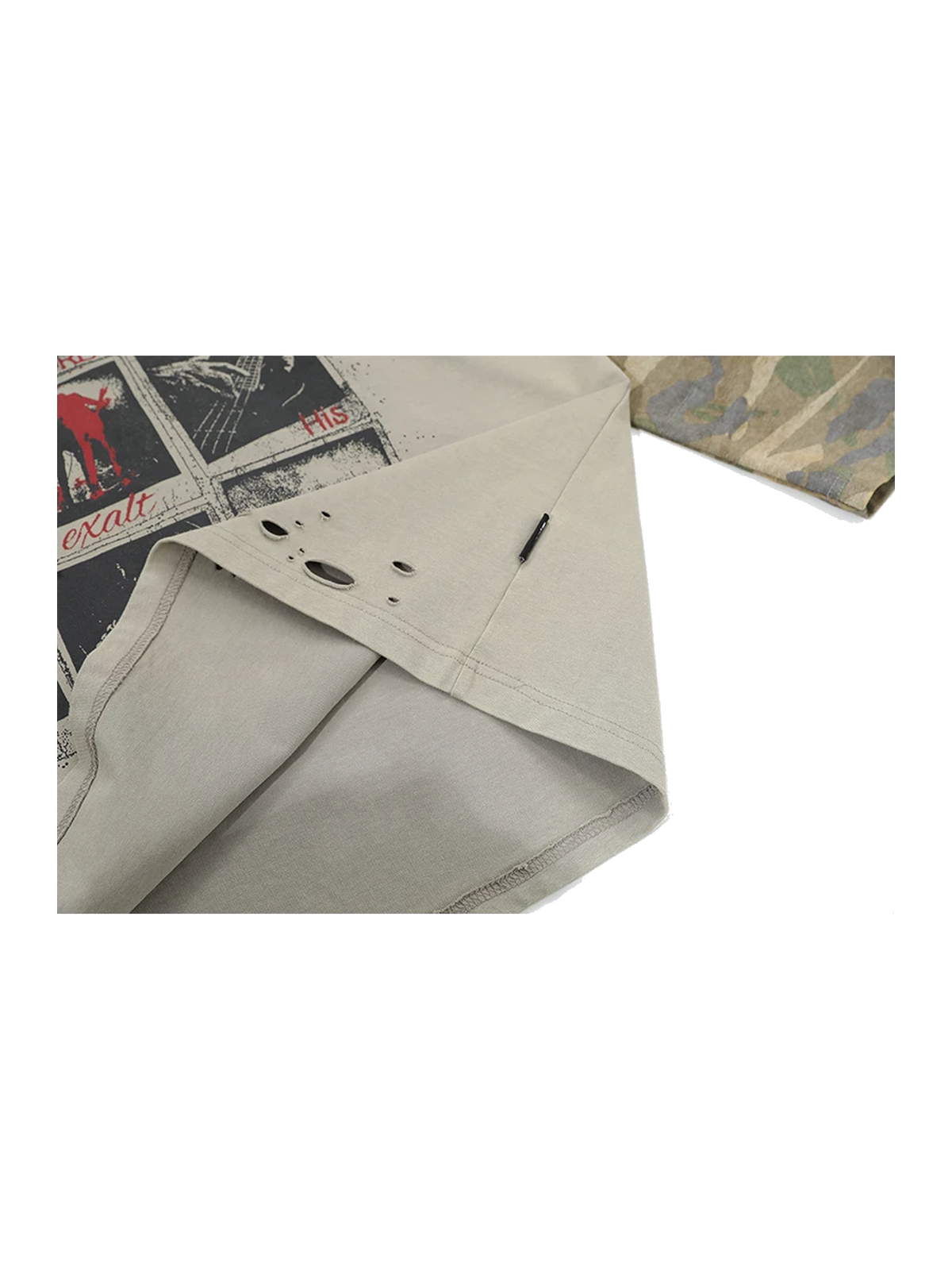 Sand layered-sleeve graphic cotton tee view 5