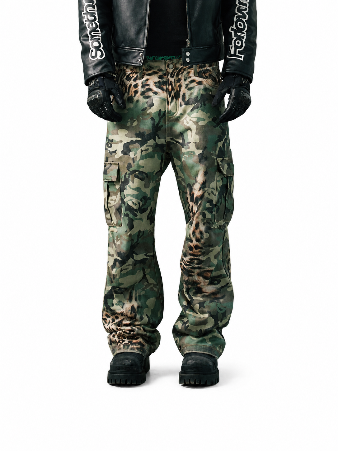 Ace Jolun leopard camouflage printed pants front view