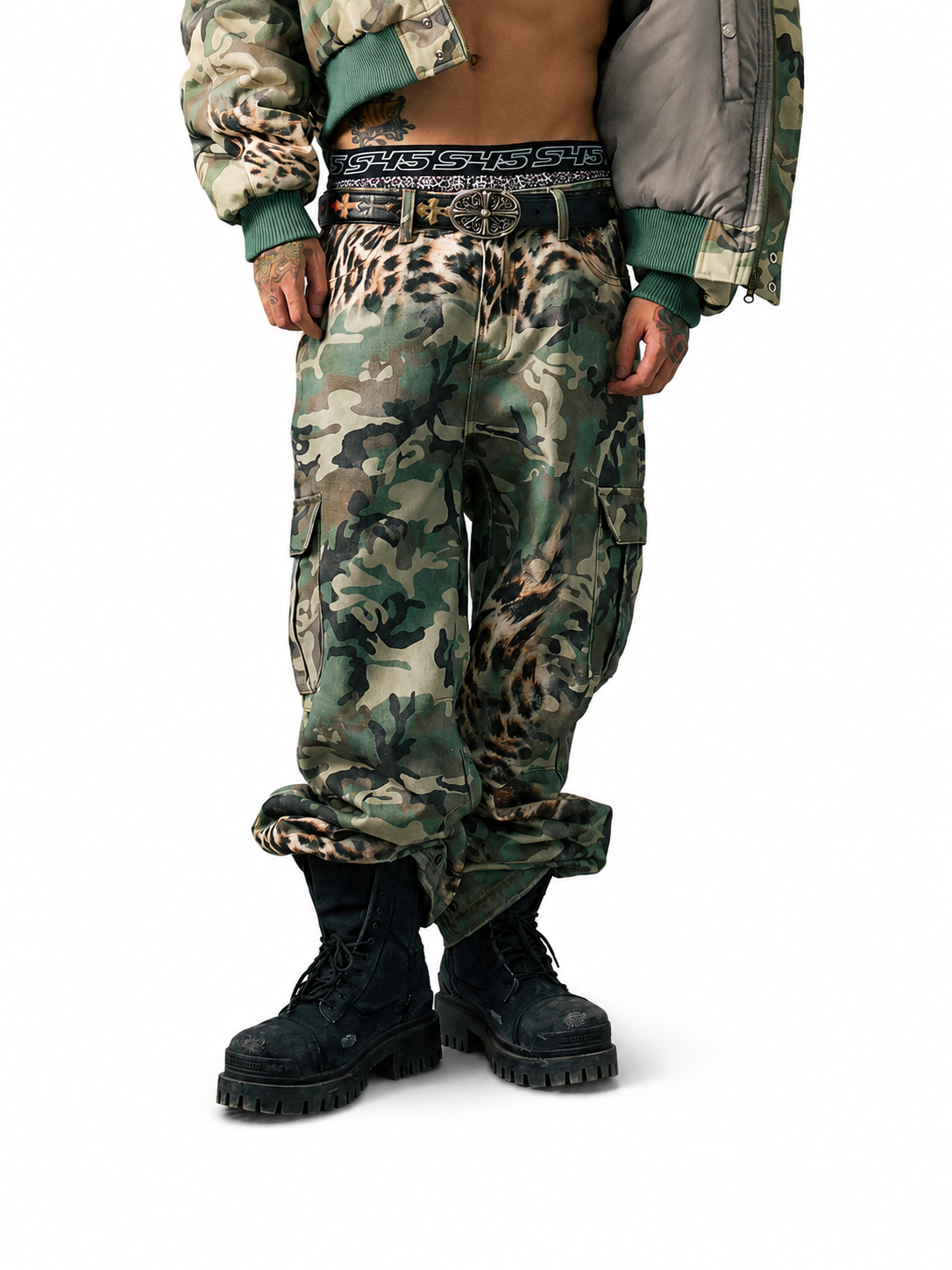 Ace Jolun leopard camouflage printed pants styled view