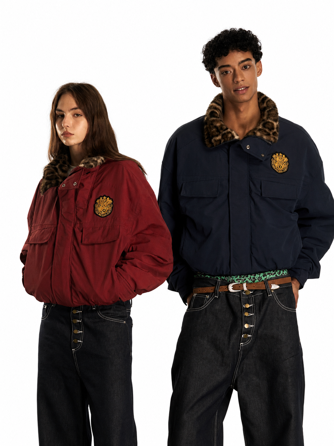 Ace Jolun red and navy heavyweight embroidered parkas