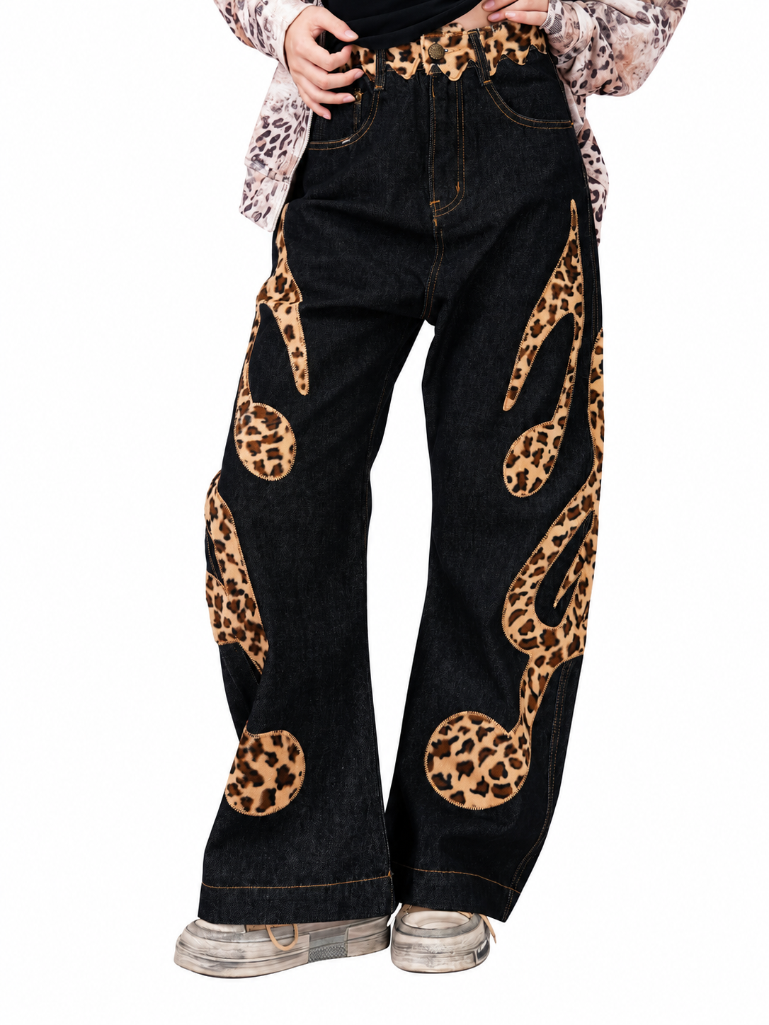 Leopard Music-Note Embroidered Jeans product image